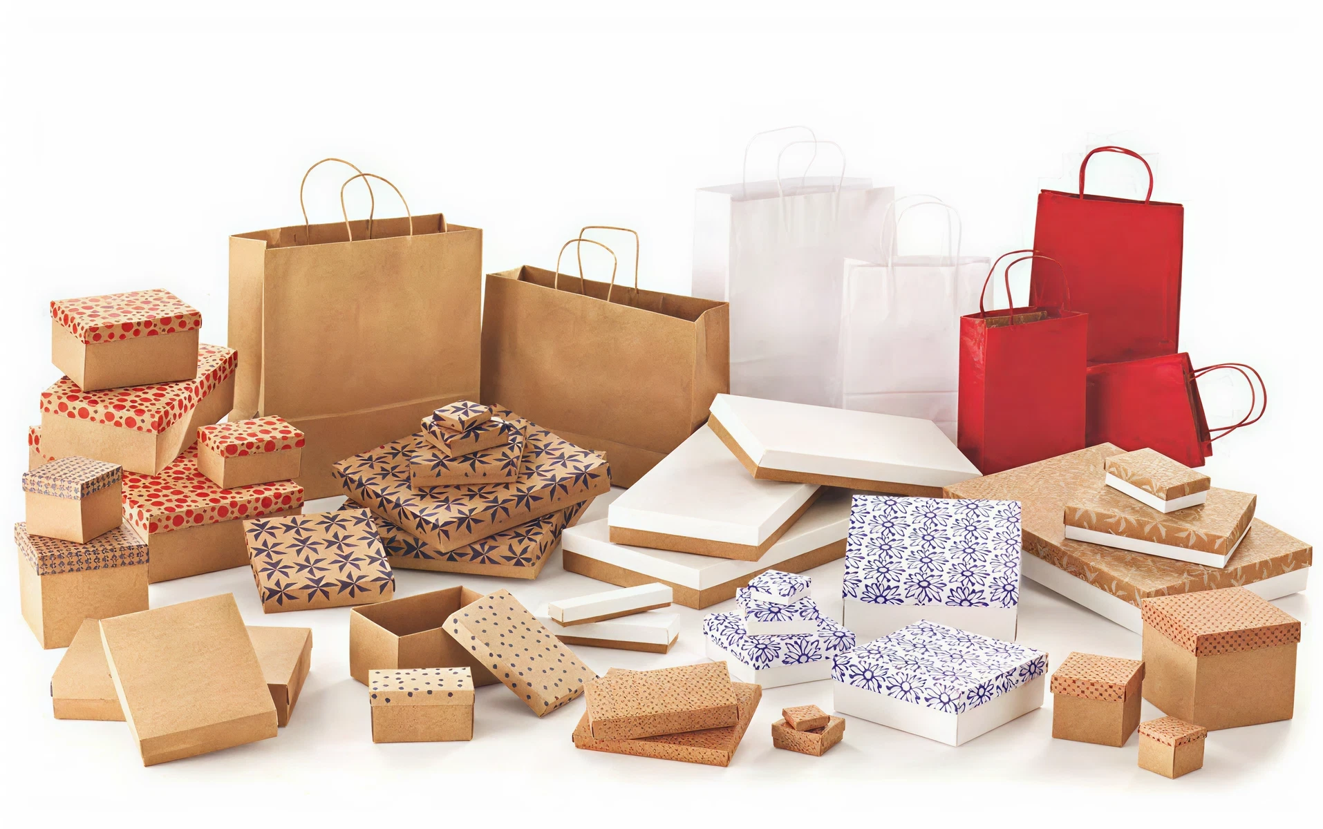 Embalagens de papel kraft variadas